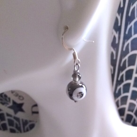 Dark Gray Evil Eye Beaded Dangle Earrings! Protective Charm Meets Modern Chic - Picture 3 of 8